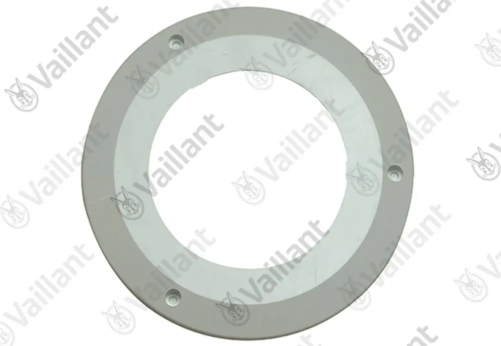 Runde Rosette von Vaillant, geeignet für einen Anschluss, mit mittigem Loch und mehreren Befestigungslöchern, in neutraler Farbe.